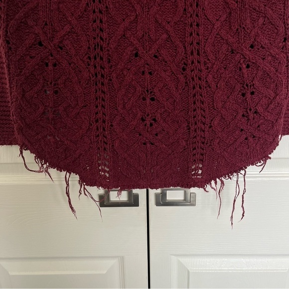 Burgundy Red Free People Distressed Hem Scoop Neck Sweater Size S - Picture 2 of 6